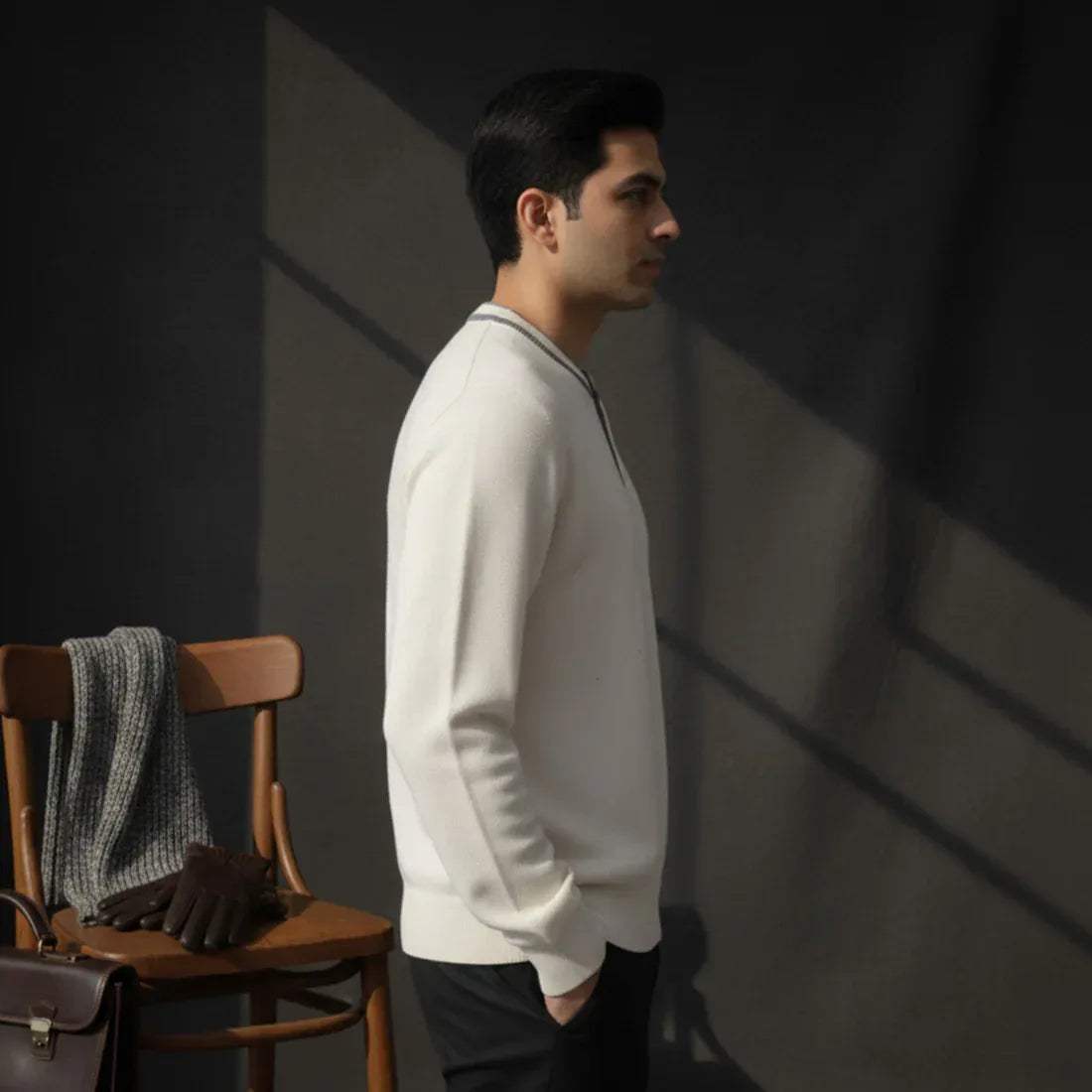 HENLEY KNIT SWEATER – OFF WHITE - NAVZA