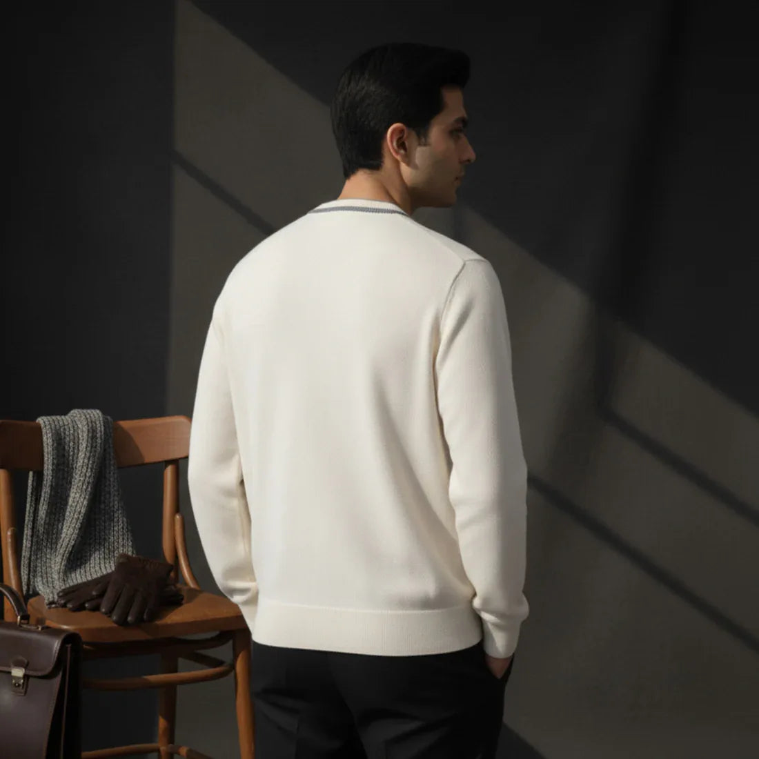 HENLEY KNIT SWEATER – OFF WHITE - NAVZA