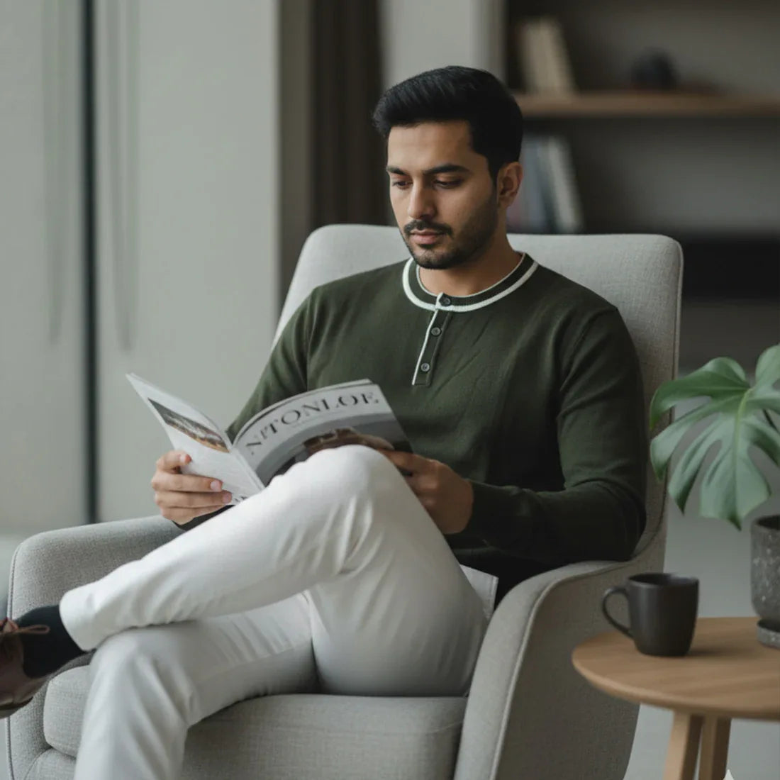 HENLEY KNIT SWEATER – OLIVE GREEN - NAVZA