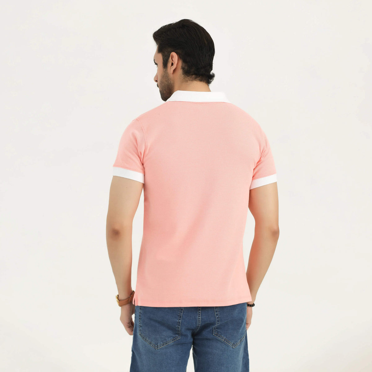 CONTRAST COLLAR POLO SHIRT CORAL