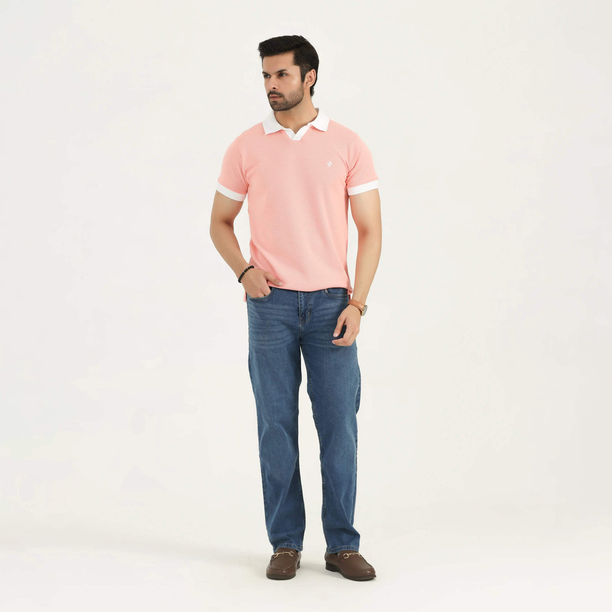 CONTRAST COLLAR POLO SHIRT CORAL