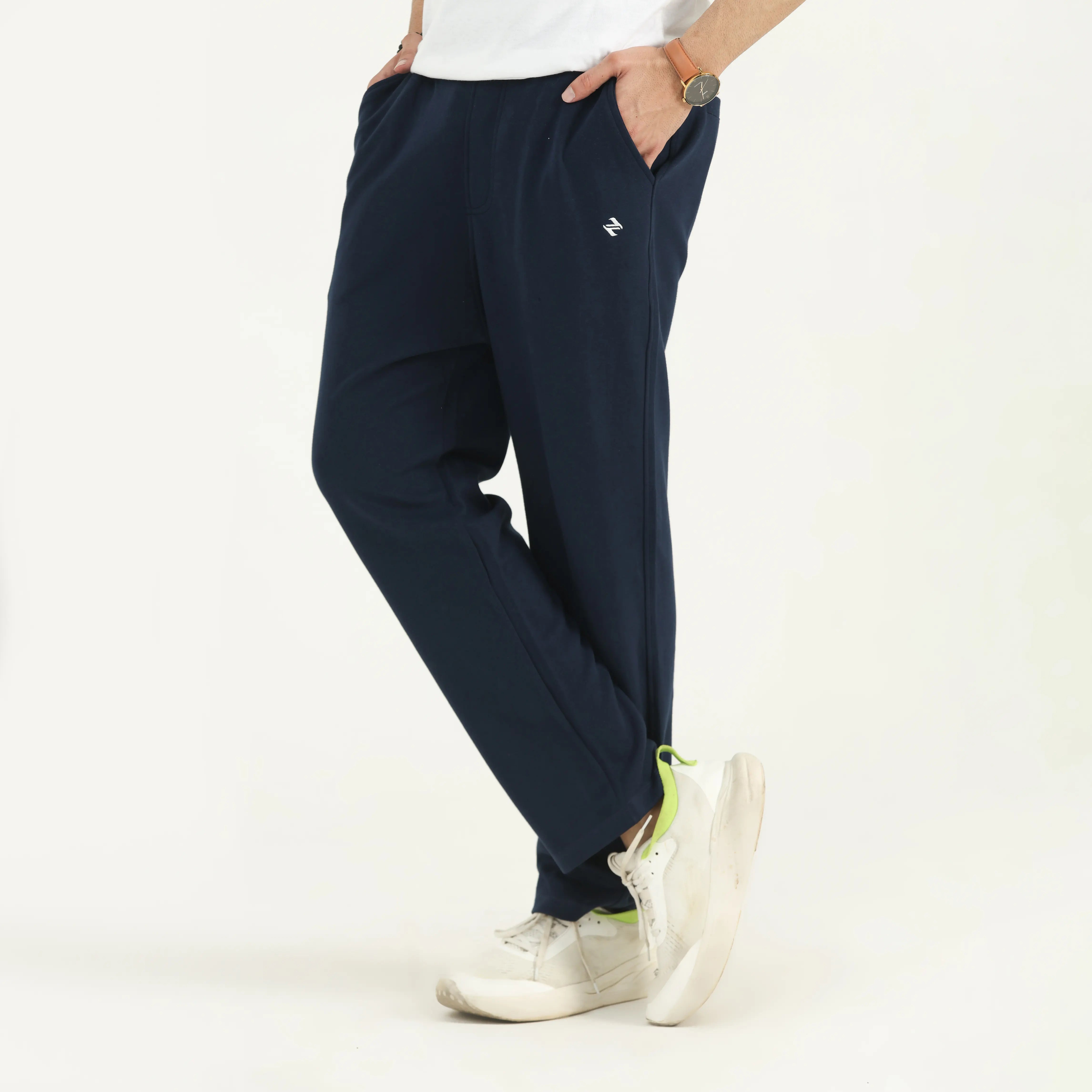 INTERLOCK KNIT STRAIGHT-LEG PANTS - NAVY