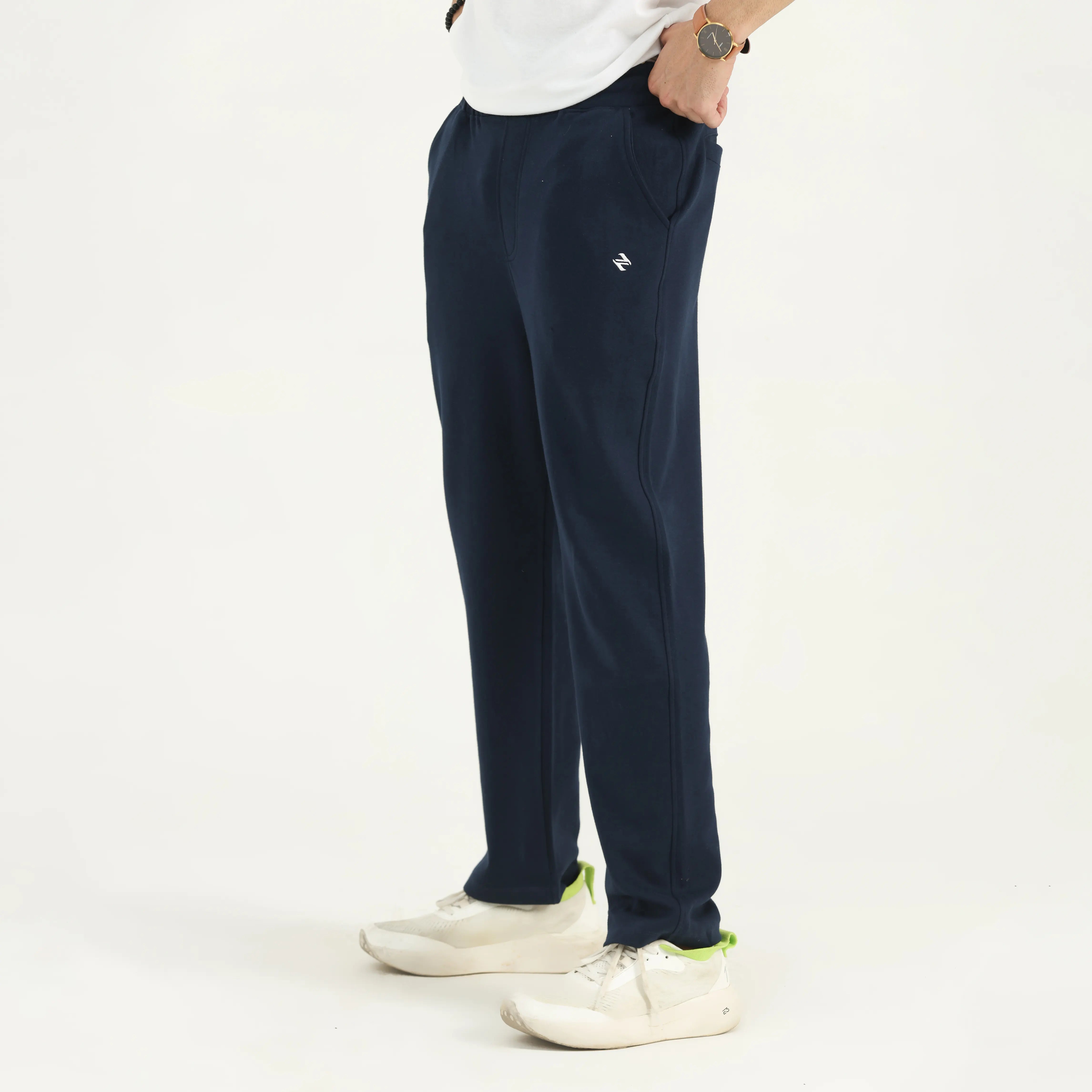 INTERLOCK KNIT STRAIGHT-LEG PANTS - NAVY