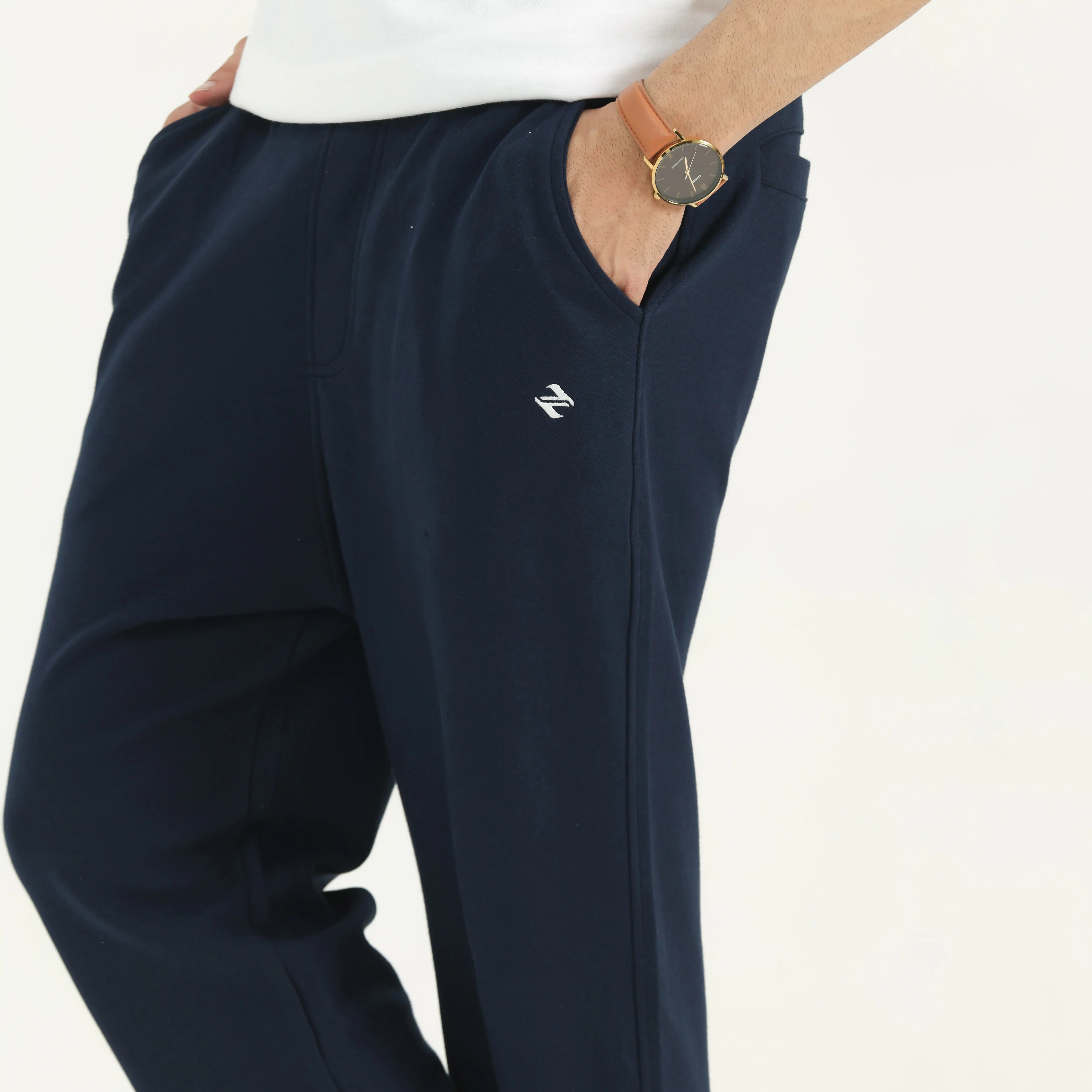 INTERLOCK KNIT STRAIGHT-LEG PANTS - NAVY