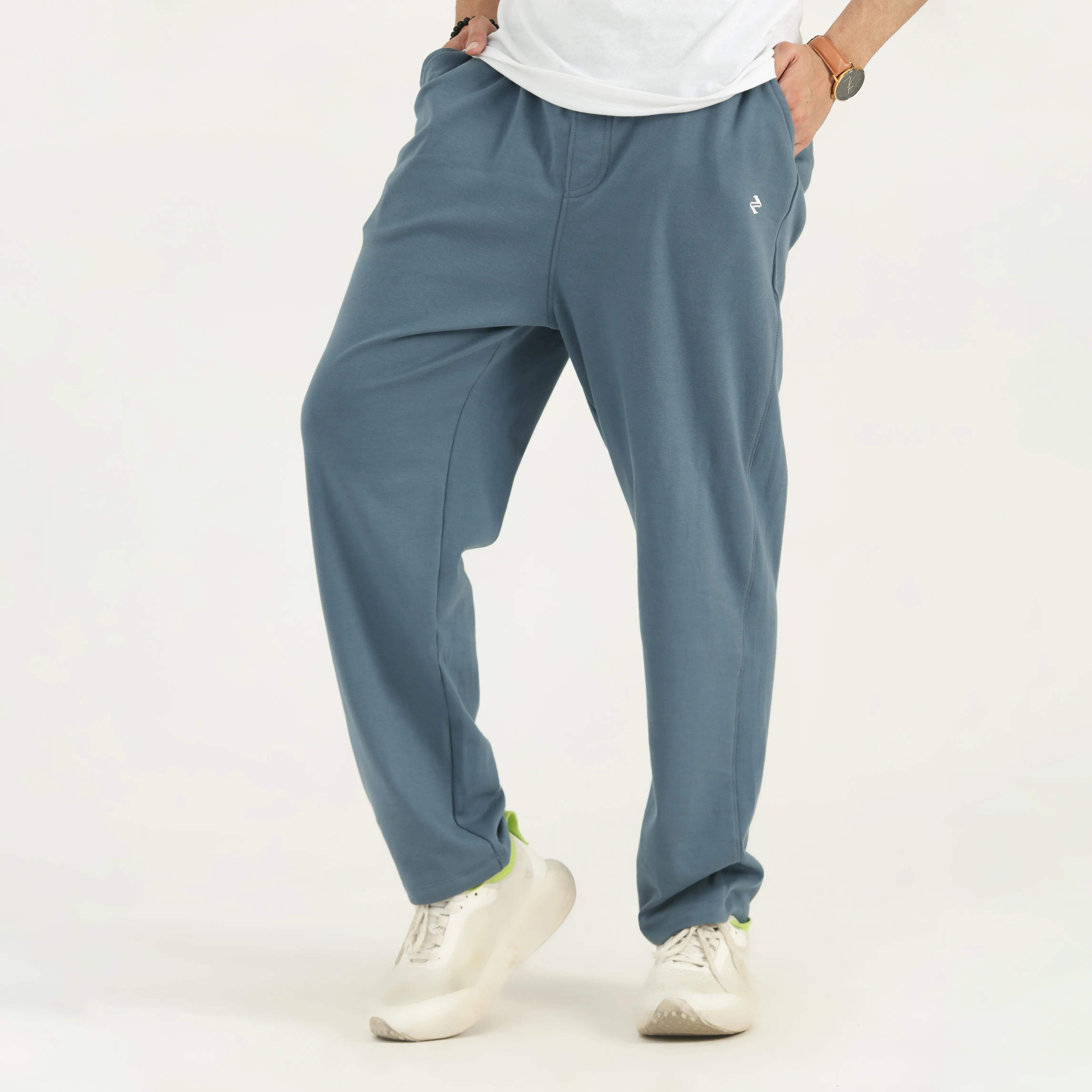 INTERLOCK KNIT STRAIGHT-LEG PANTS - STEEL BLUE
