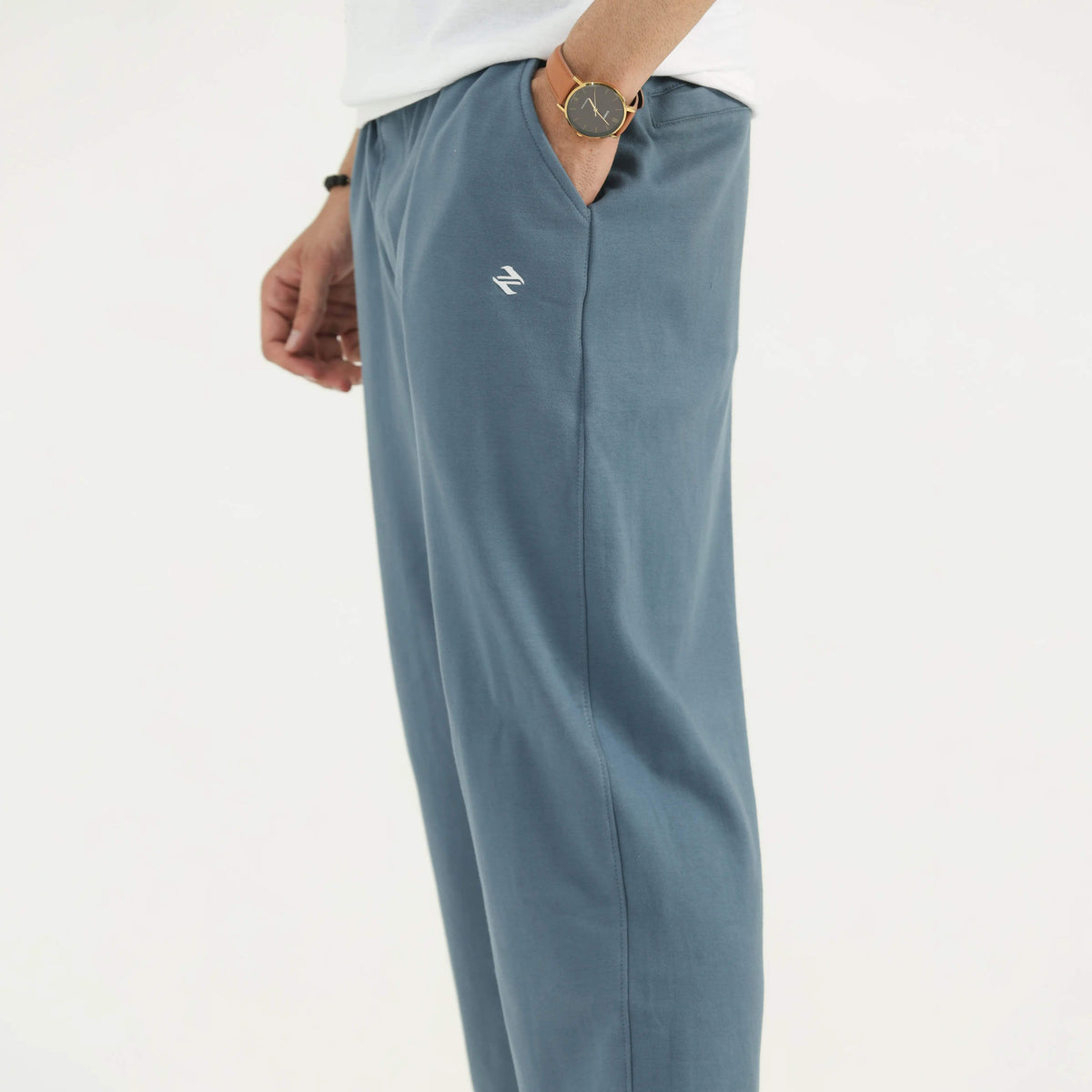 INTERLOCK KNIT STRAIGHT-LEG PANTS - STEEL BLUE