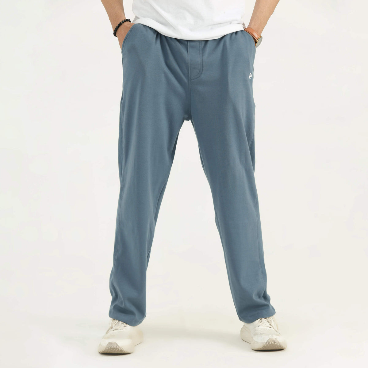 KNIT STRAIGHT LEG PANTS STEEL BLUE NAVZA