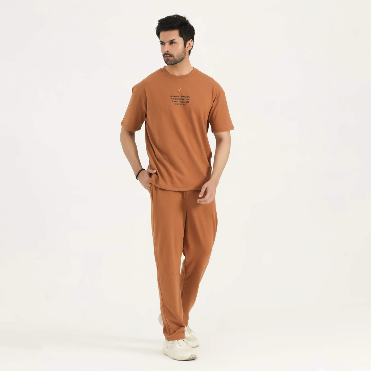RELAXED FIT DROP SHOULDER CO-ORD SET BROWN NAVZA