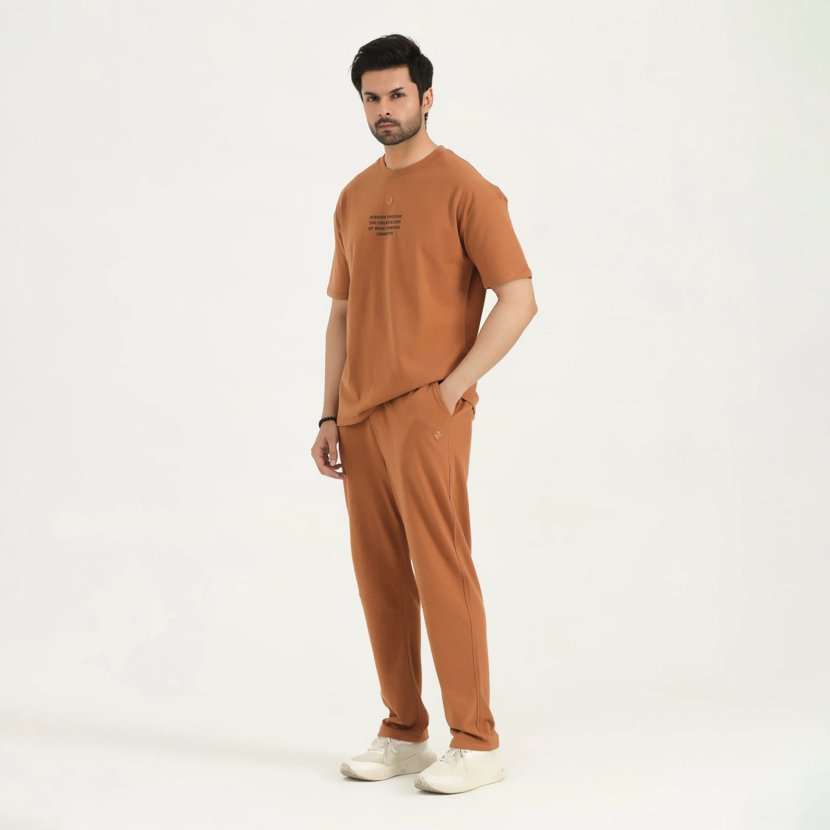 INTERLOCK RELAXED-FIT DROP-SHOULDER CO-ORD SET - BROWN