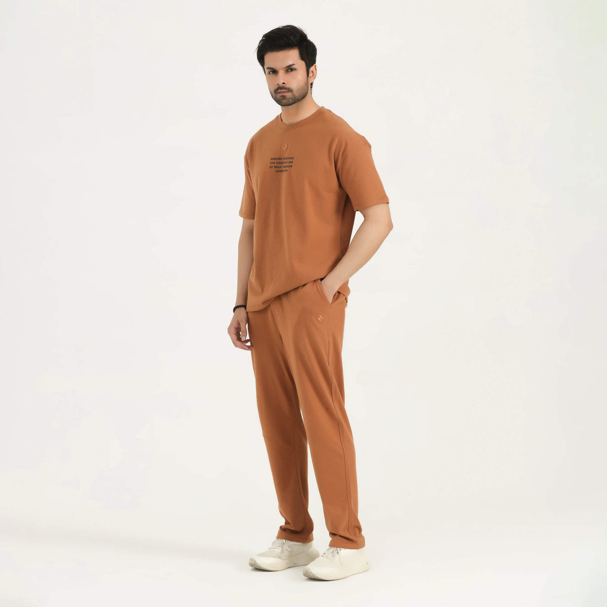 RELAXED FIT DROP SHOULDER CO-ORD SET BROWN NAVZA