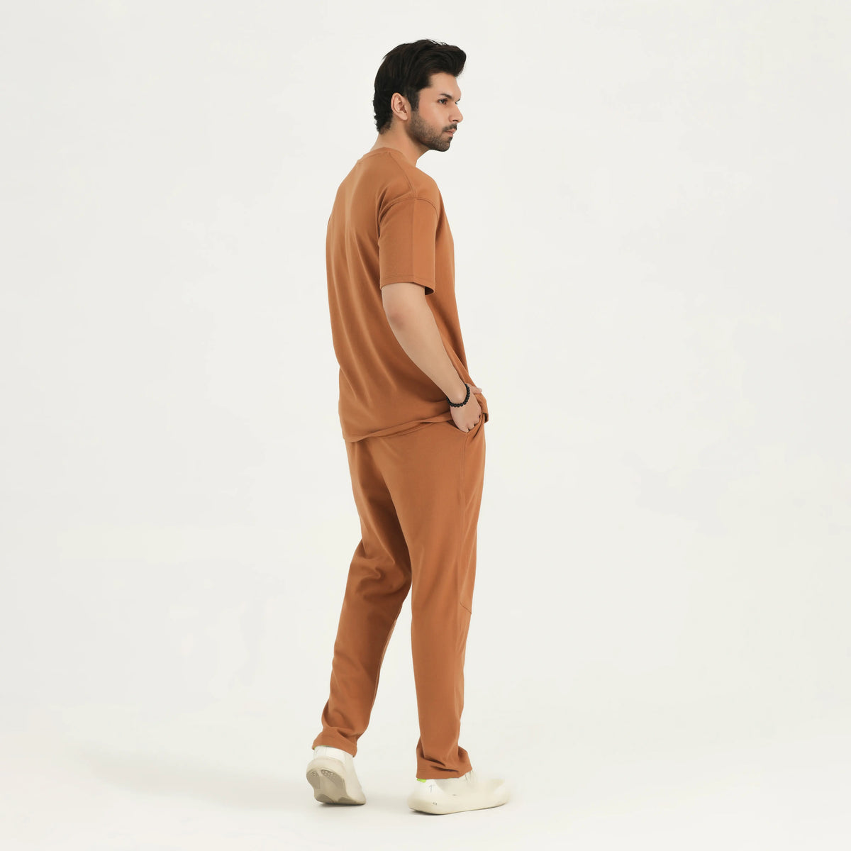INTERLOCK RELAXED-FIT DROP-SHOULDER CO-ORD SET - BROWN