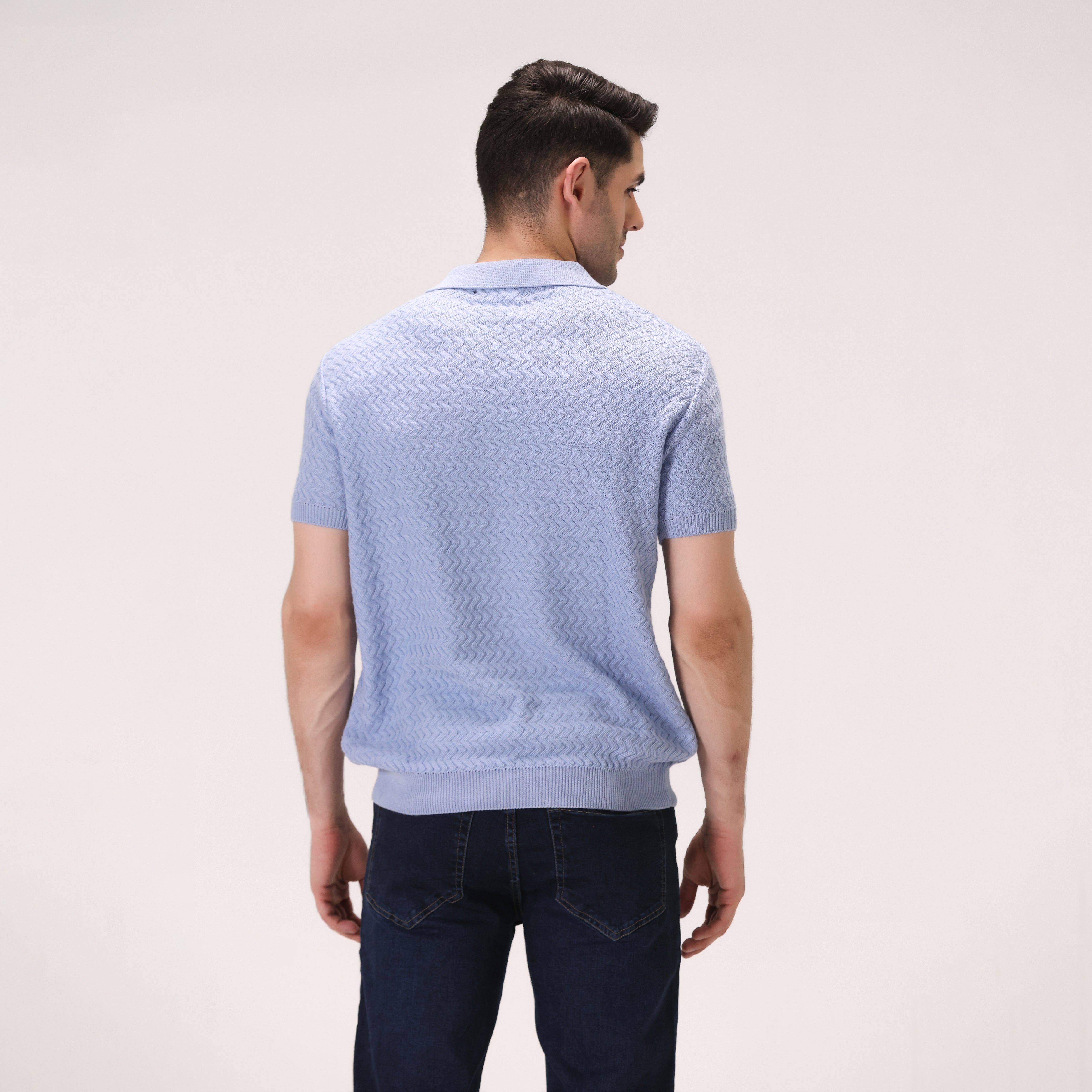 JACQUARD WAVE KNIT POLO – SKY BLUE