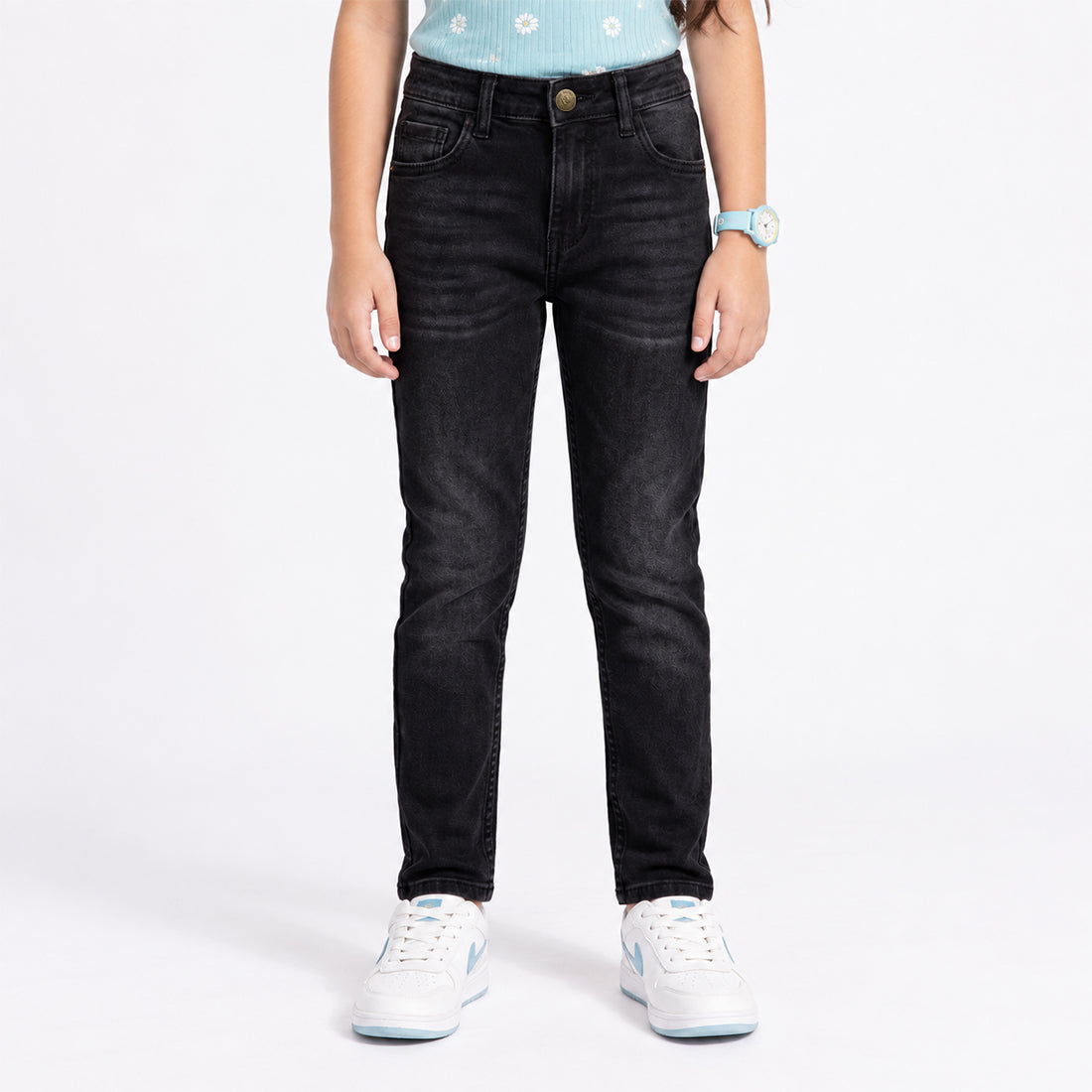 JUNIOR GIRLS RELAXED SLIM FIT DENIM – CHARCOAL BLACK