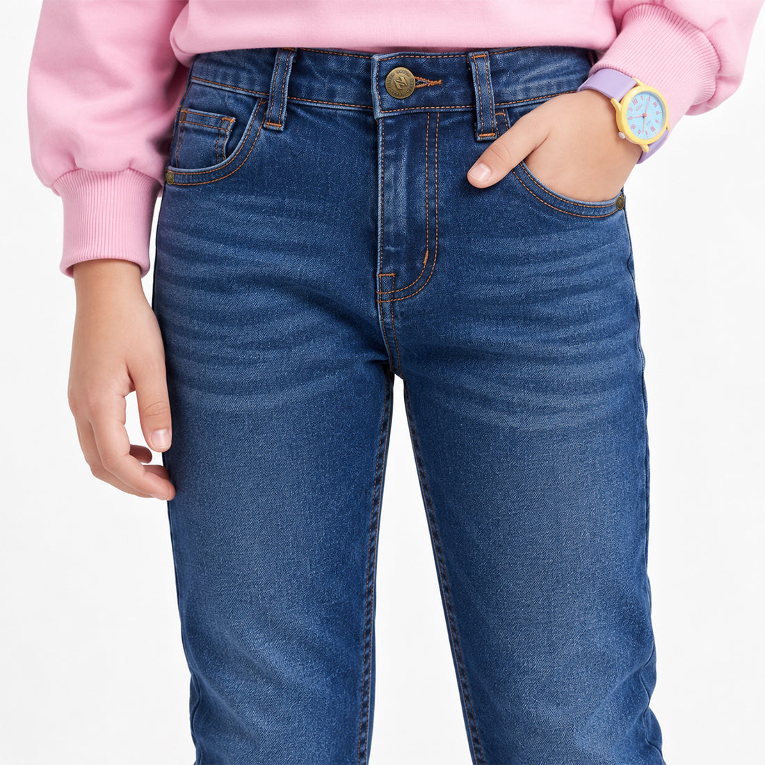 JUNIOR GIRLS RELAXED SLIM FIT DENIM – MEDIUM BLUE