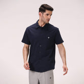 KNIT SEERSUCKER BUTTON DOWN SHIRT – NAVY