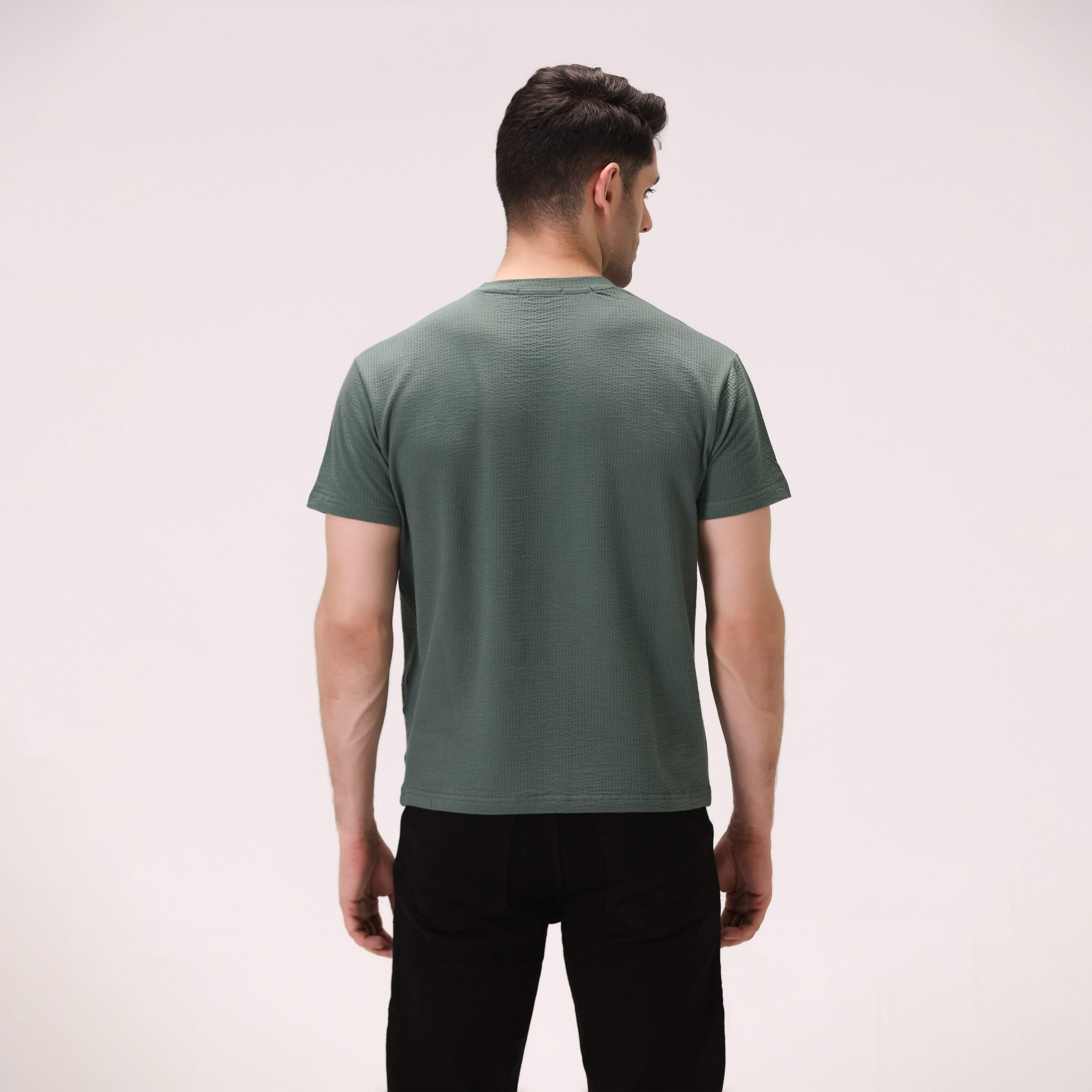 KNIT SEERSUCKER T-SHIRT – FOREST GREEN