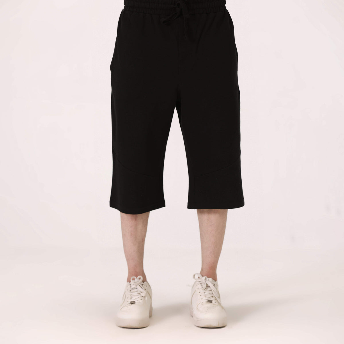 KNITTED TWILL RELAXED LONG SHORTS BLACK NAVZA
