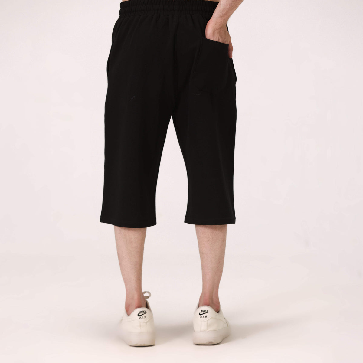 KNITTED TWILL RELAXED LONG SHORTS BLACK NAVZA