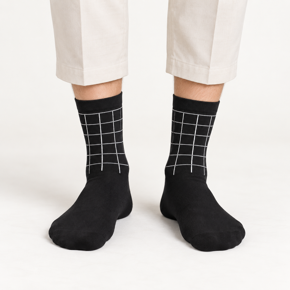 MEN LINES CREW SOCKS BLACK NAVZA