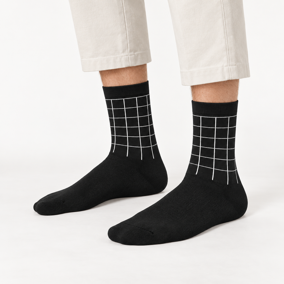 MEN LINES CREW SOCKS BLACK NAVZA