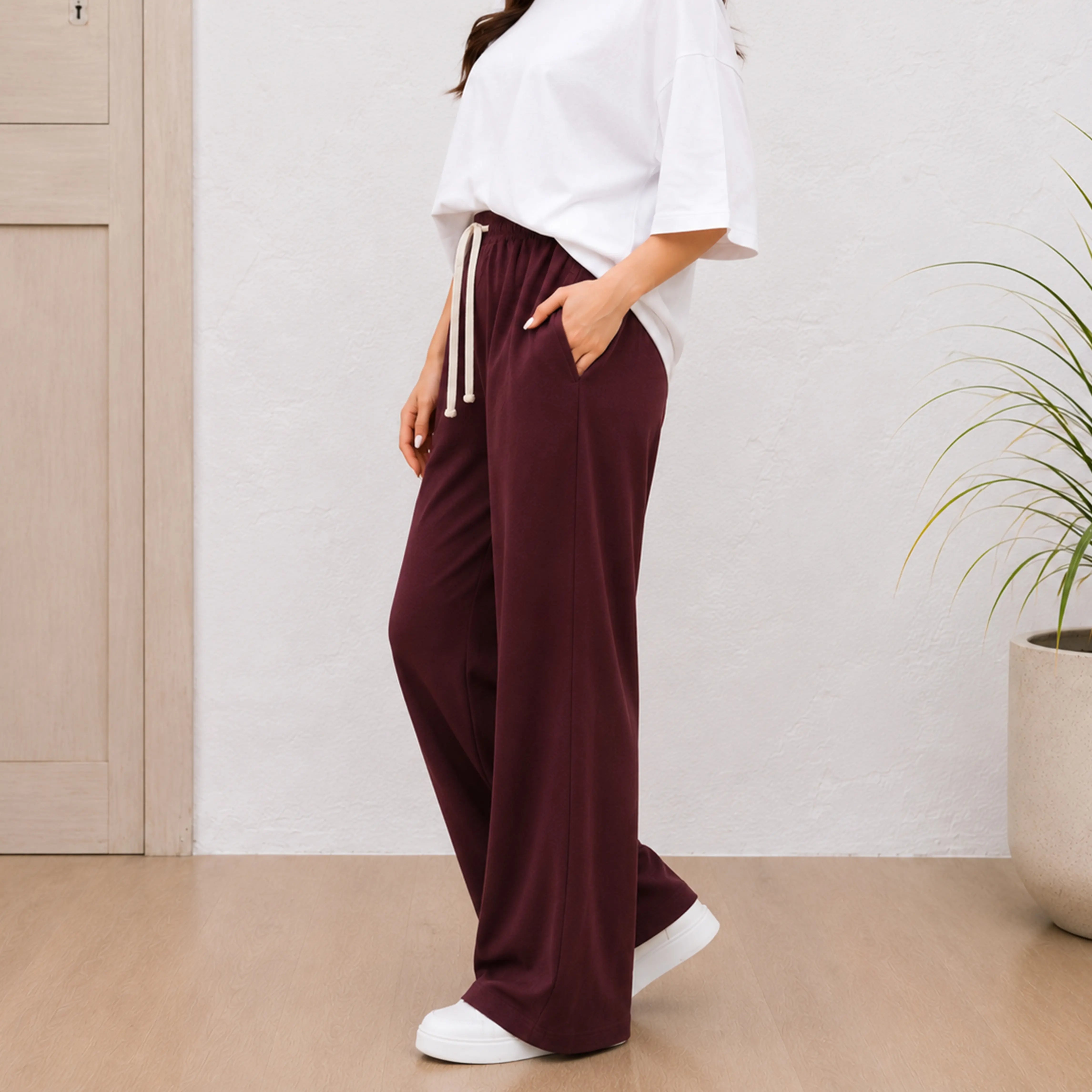 MONARCH INTERLOCK WIDE - LEG PANTS - RICH BURGUNDY