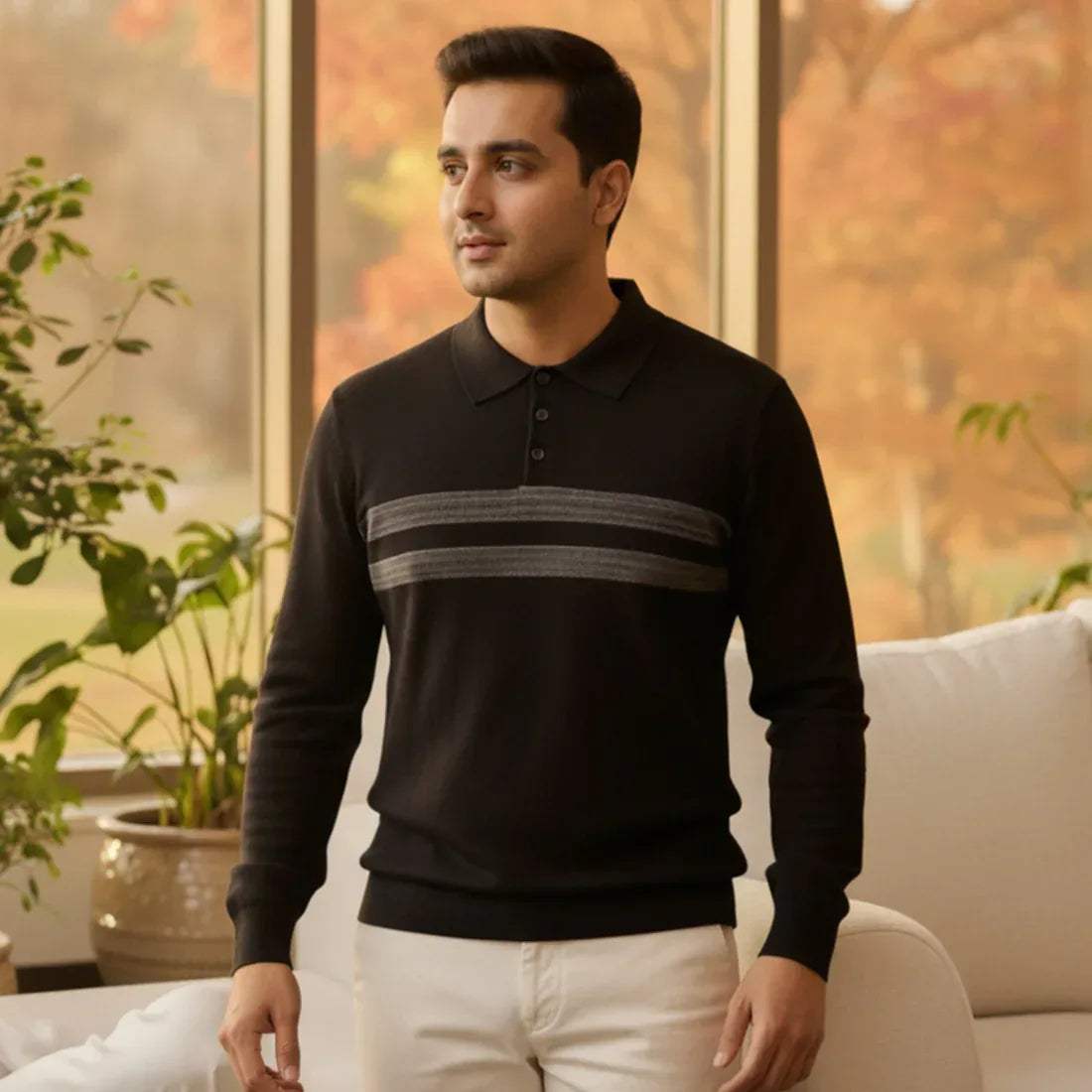 KNIT POLO SWEATER – BLACK - NAVZA