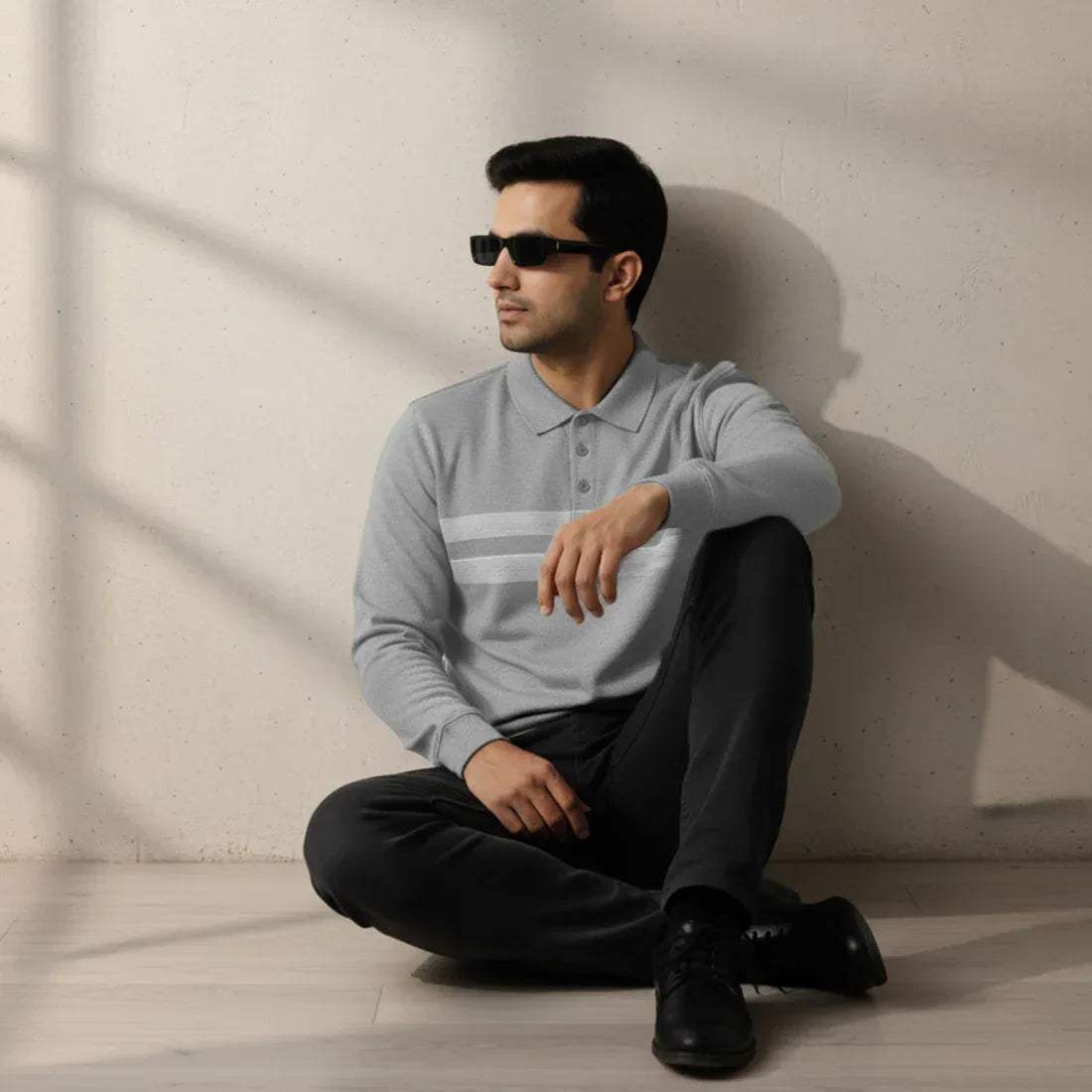 KNIT POLO SWEATER – LIGHT GREY - NAVZA