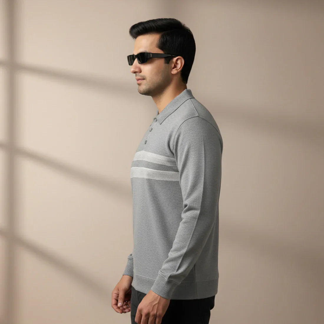 KNIT POLO SWEATER – LIGHT GREY - NAVZA