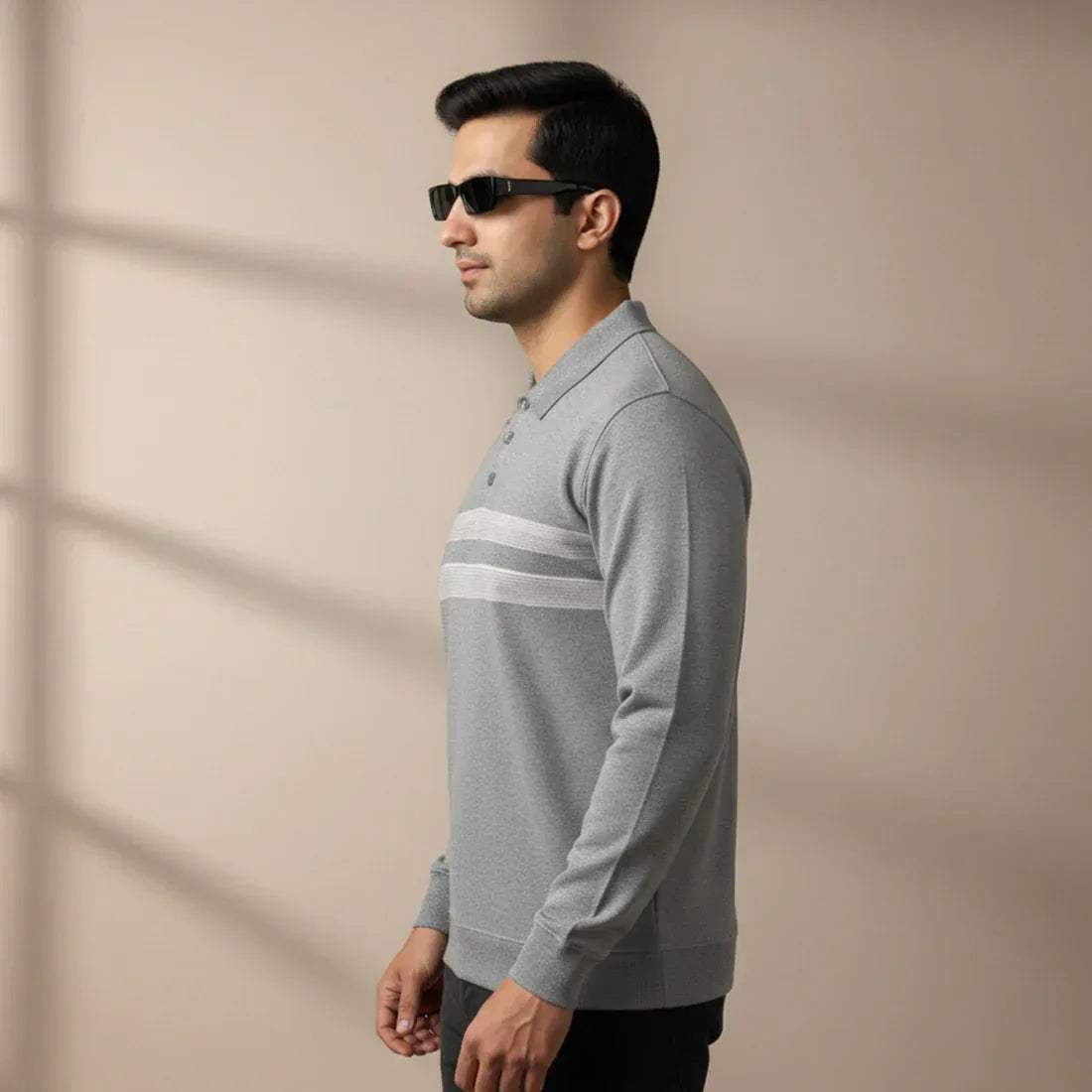 KNIT POLO SWEATER – LIGHT GREY - NAVZA