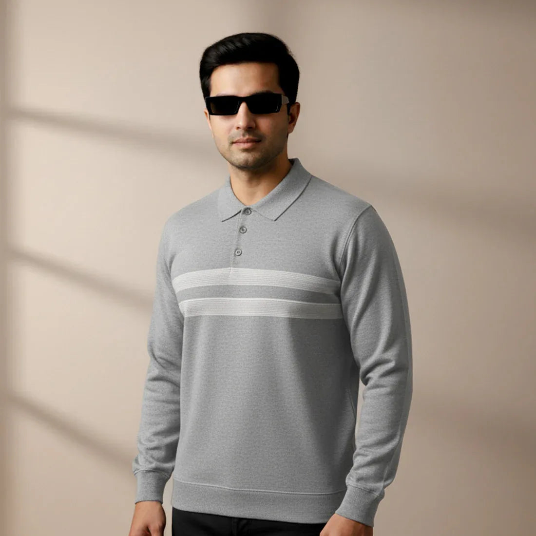 KNIT POLO SWEATER – LIGHT GREY - NAVZA