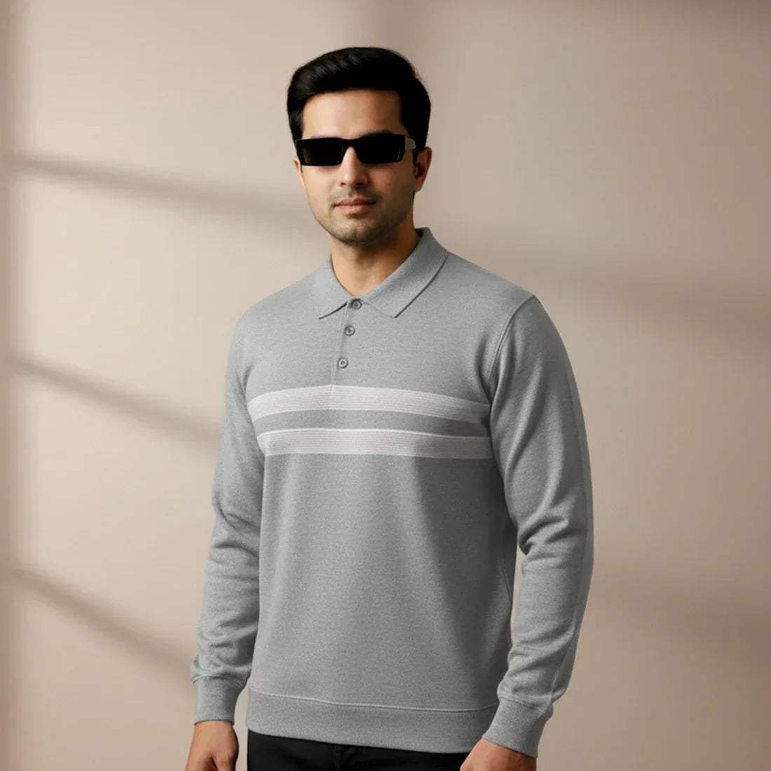 KNIT POLO SWEATER – LIGHT GREY - NAVZA