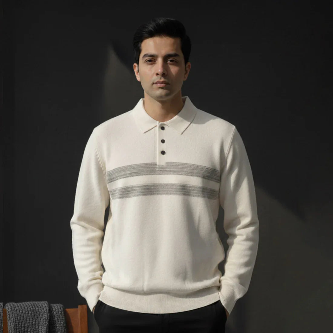 KNIT POLO SWEATER – OFF WHITE - NAVZA