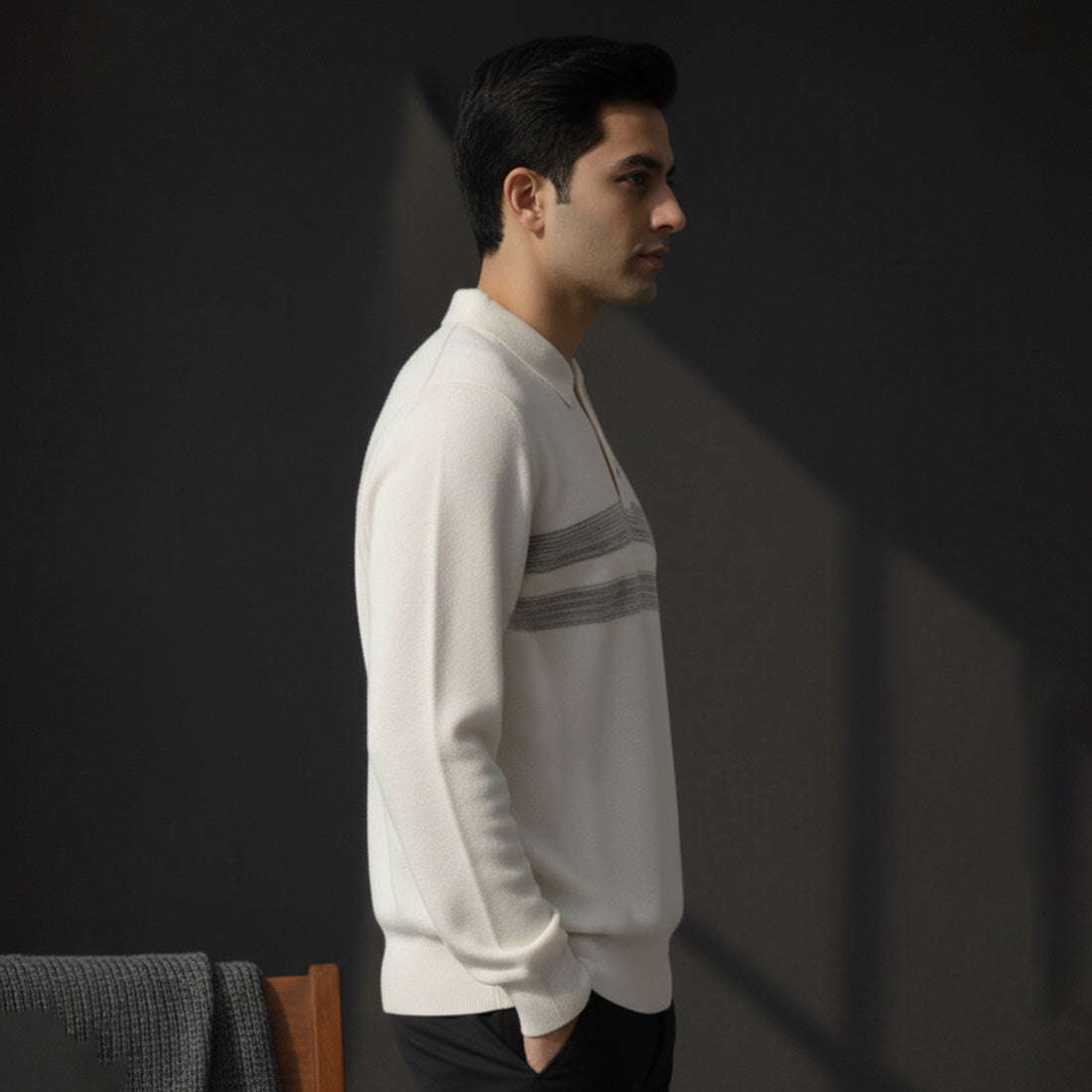 Knit Polo Sweater Off White | NAVZA