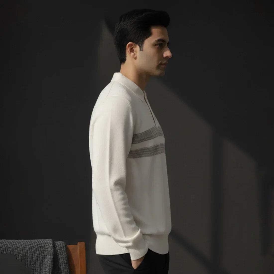 KNIT POLO SWEATER – OFF WHITE - NAVZA