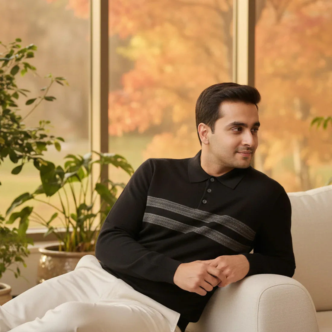 KNIT POLO SWEATER – BLACK - NAVZA