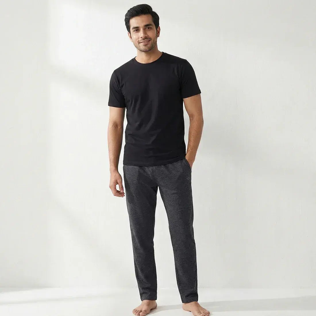 PACK OF BLACK UNDERTEE AND CHARCOAL TROUSER NAVZA