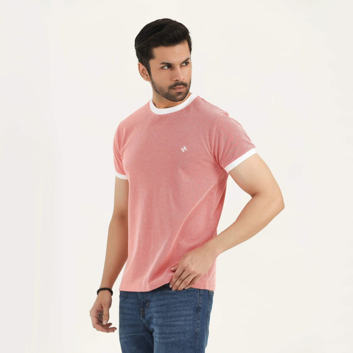 POPCORN PIQUÉ RINGER T-SHIRT - CORAL
