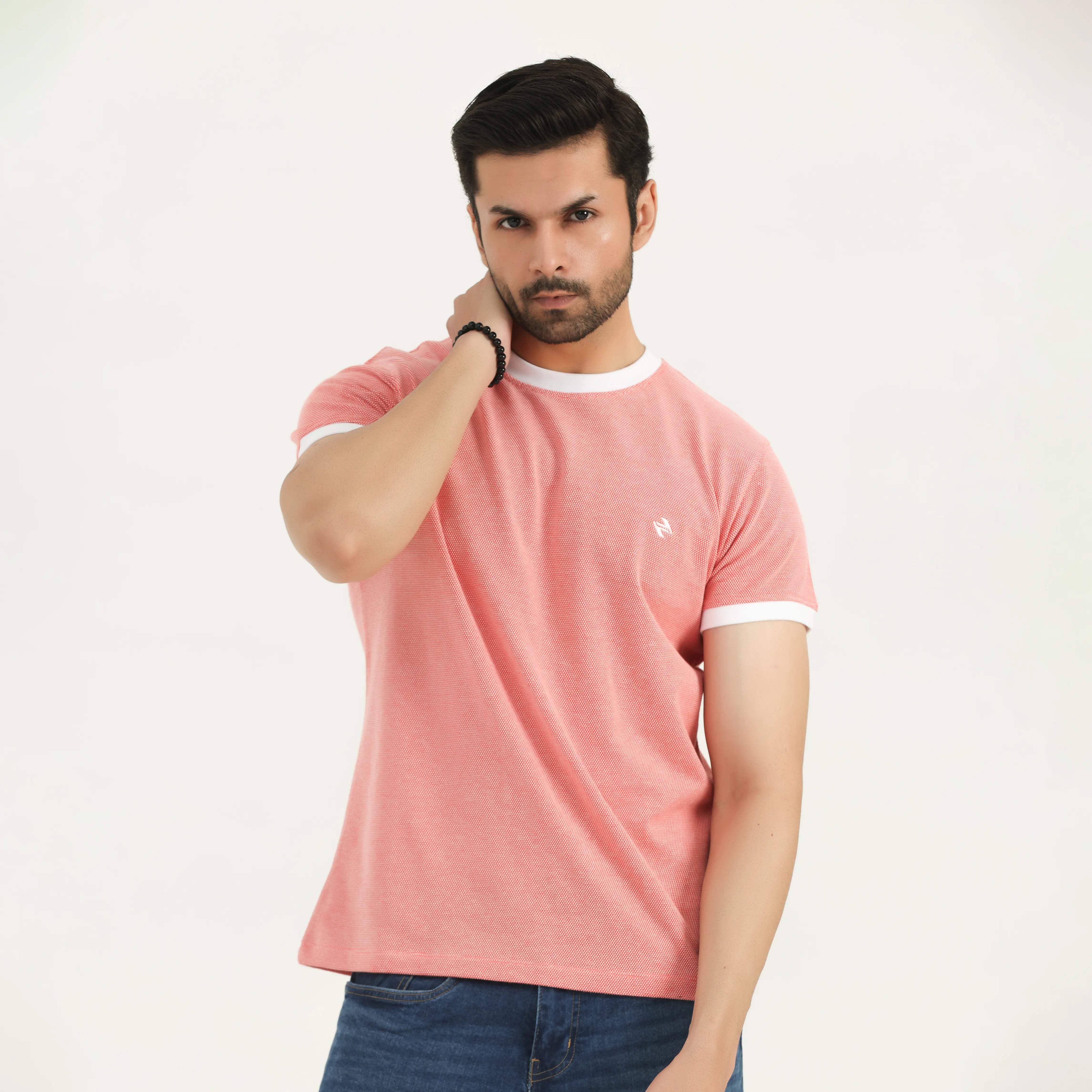 POPCORN PIQUÉ RINGER T-SHIRT - CORAL
