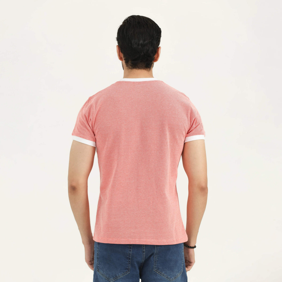 POPCORN PIQUÉ RINGER T-SHIRT - CORAL