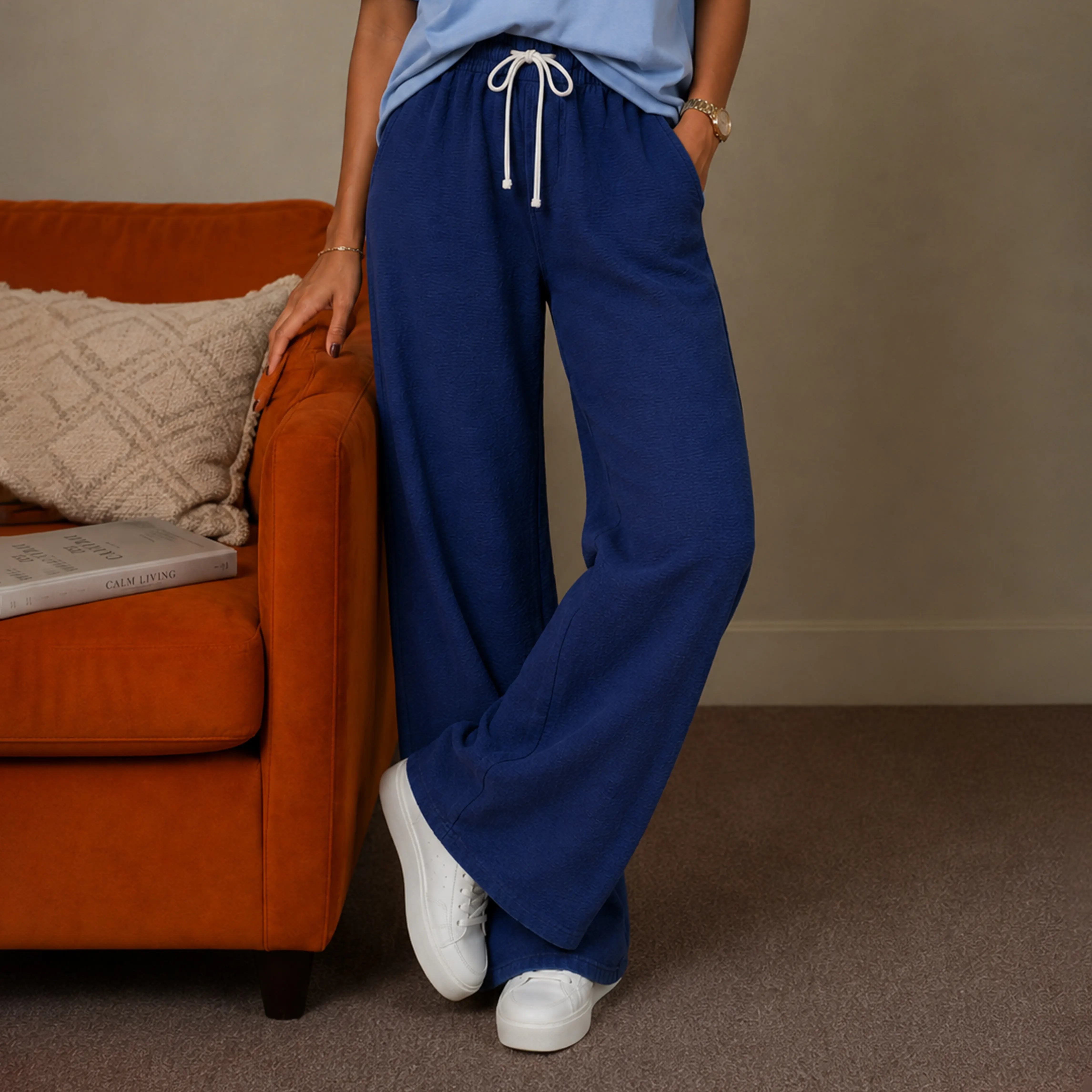 PRESTIGE JACQUARD WIDE - LEG PANTS – CLASSIC NAVY