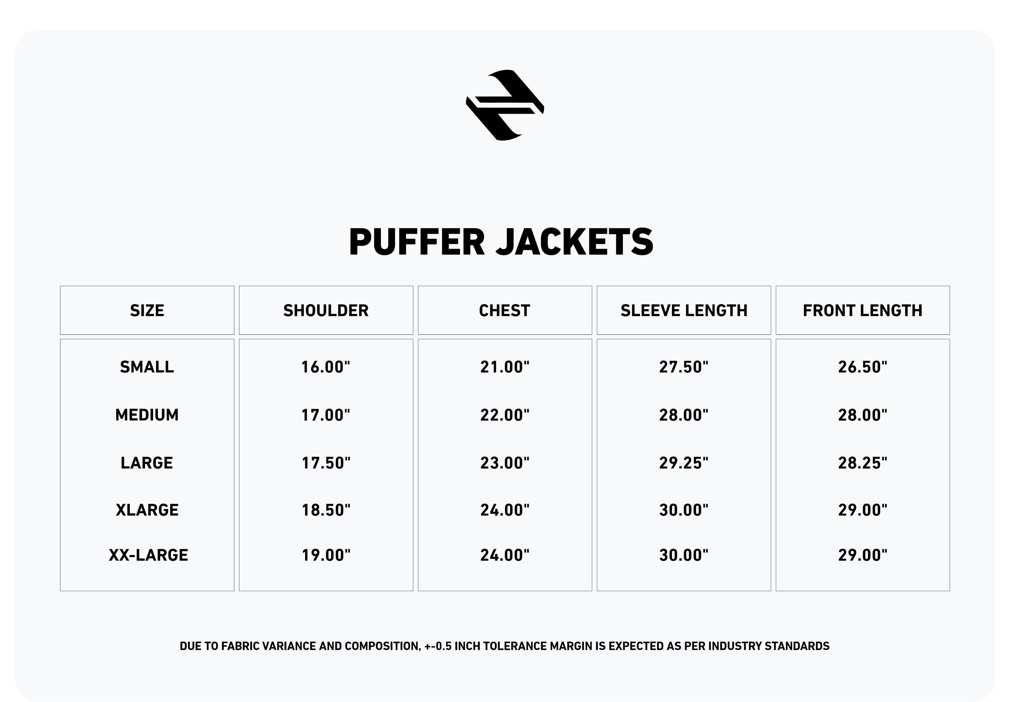 Puffer Jacket Size Chart | NAVZA
