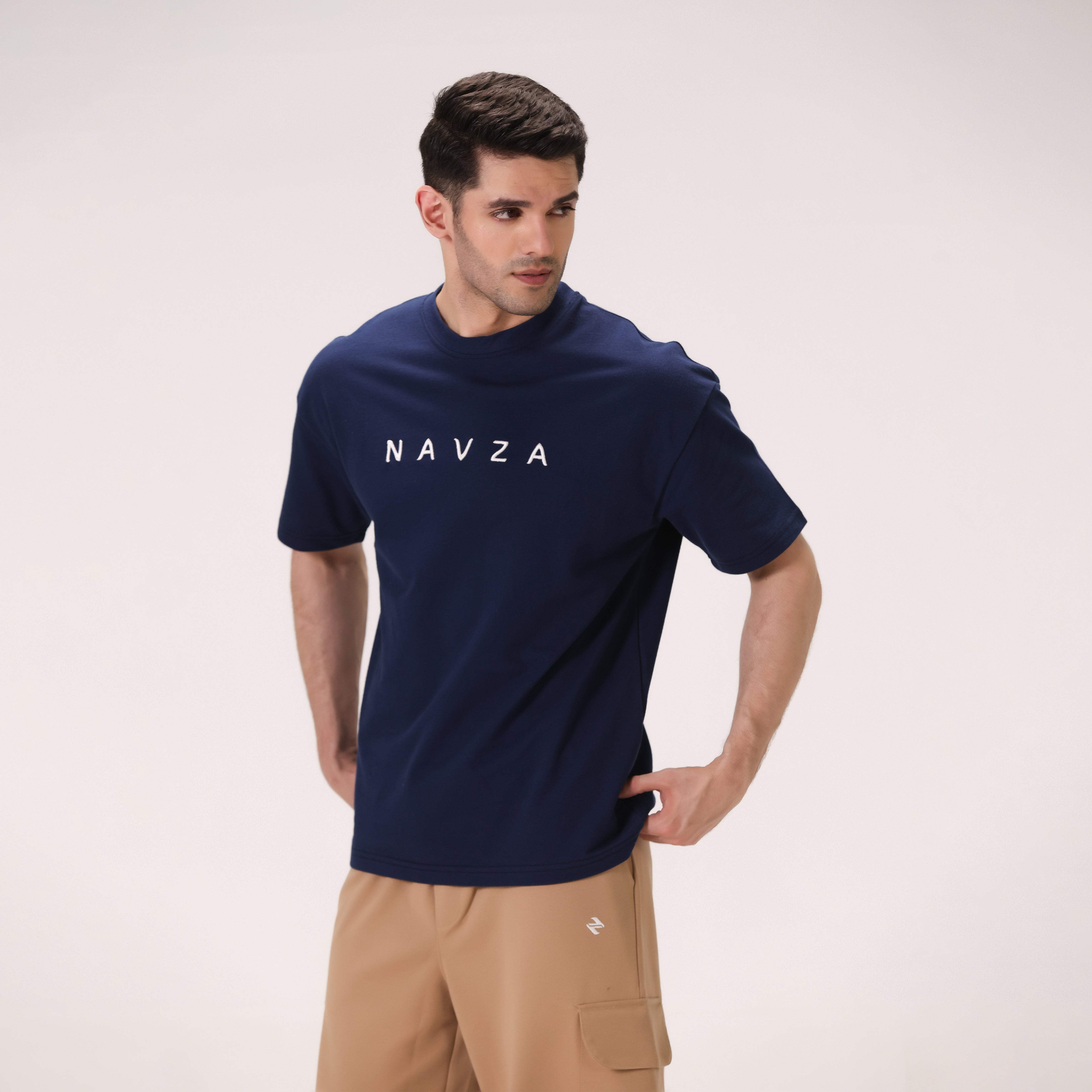 RELAXED WAFFLE KNIT T-SHIRT – NAVY
