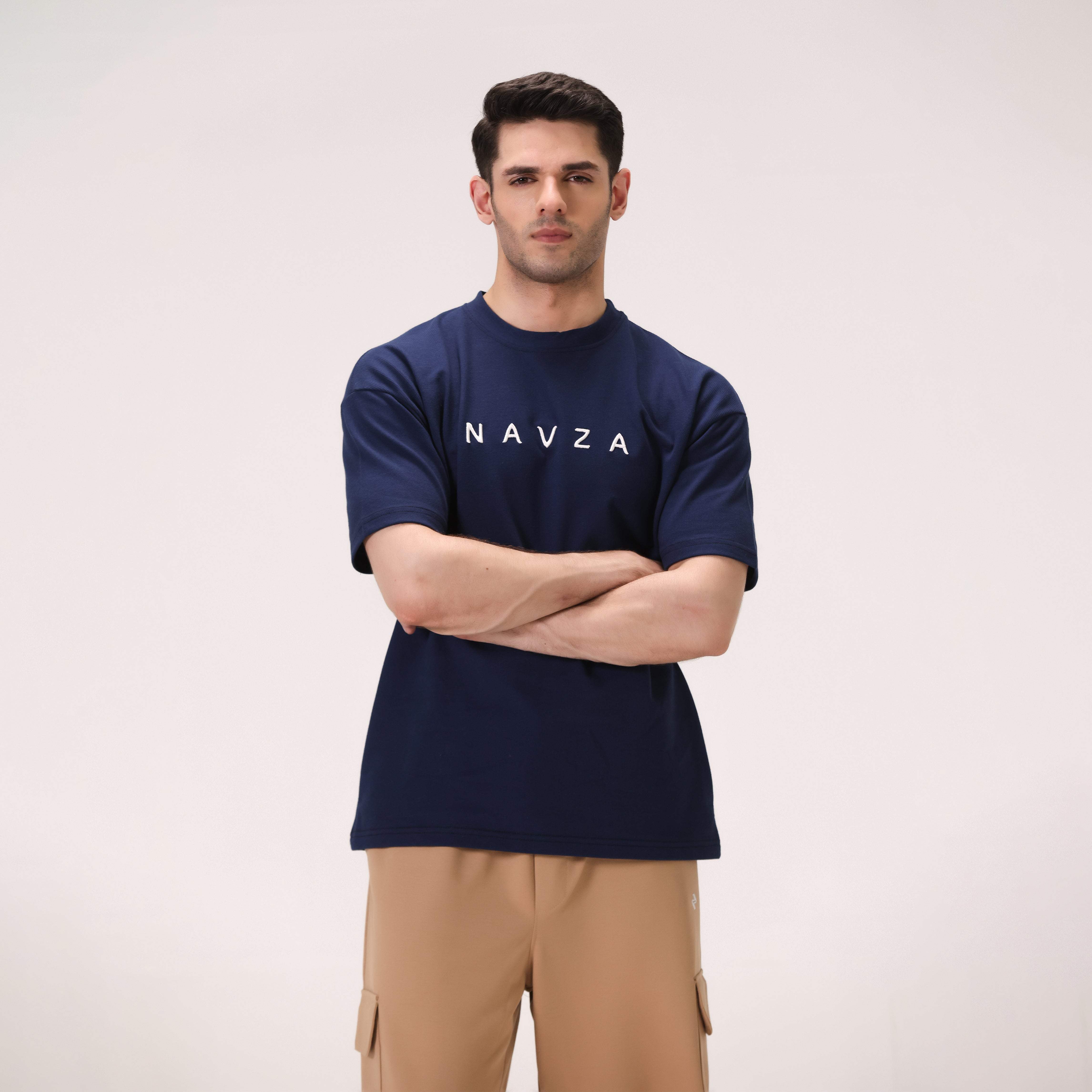 RELAXED WAFFLE KNIT T-SHIRT – NAVY