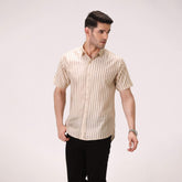 SOFT STRIPED BUTTON DOWN SHIRT – BEIGE