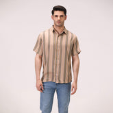 STRIPED BUTTON DOWN SHIRT – BEIGE