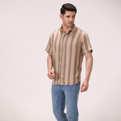 STRIPED BUTTON DOWN SHIRT – BEIGE