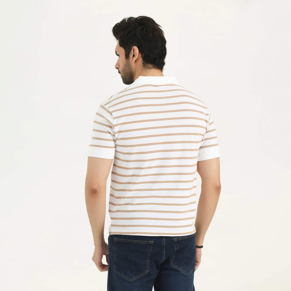 STRIPED POLO SHIRT WHITE AND TAN NAVZA