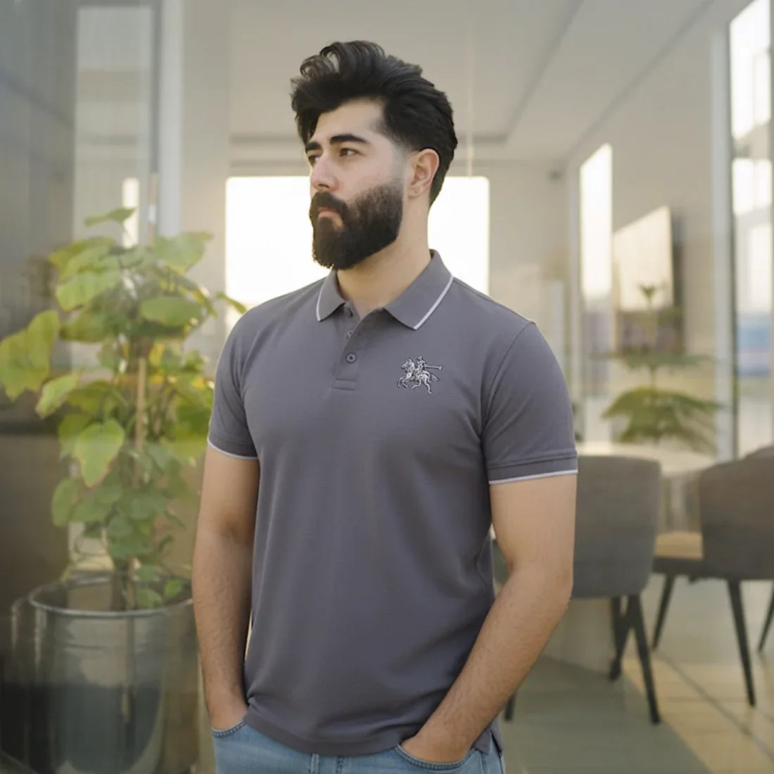 ST HV POLO - GREY - NAVZA