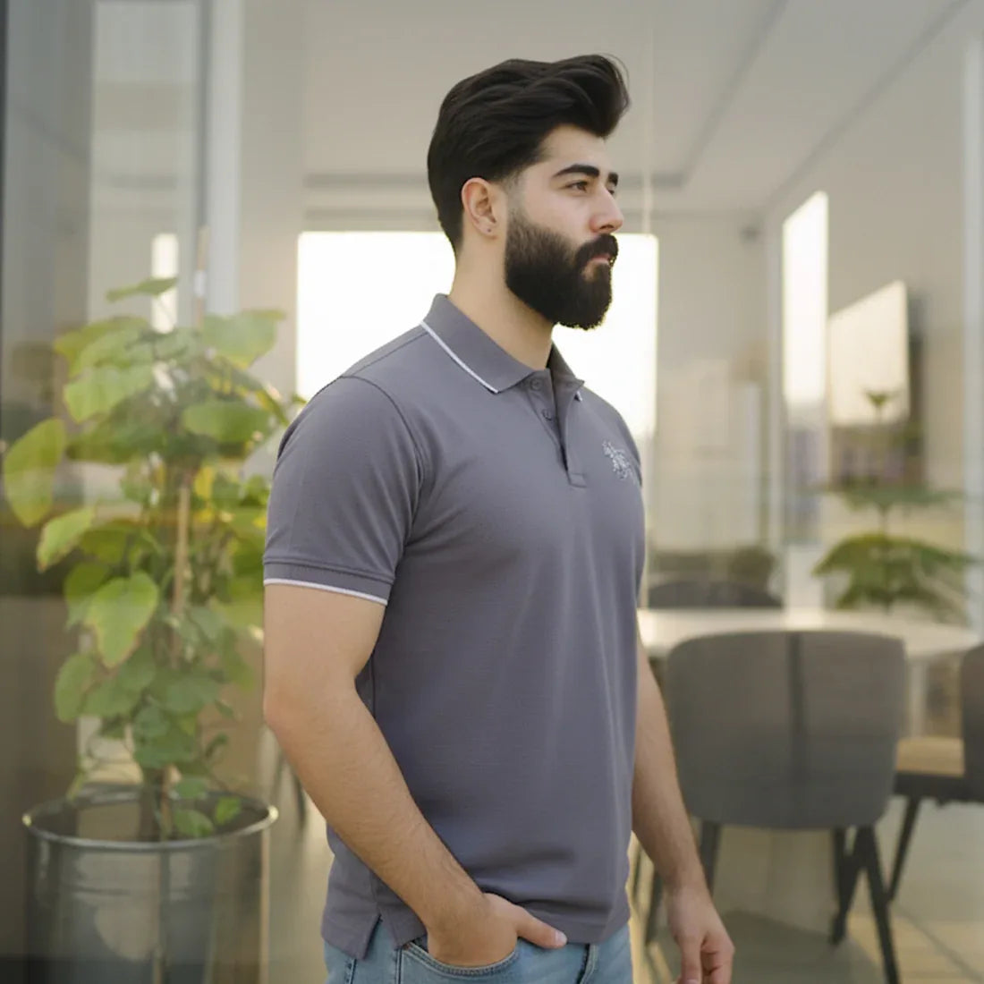 ST HV POLO - GREY - NAVZA