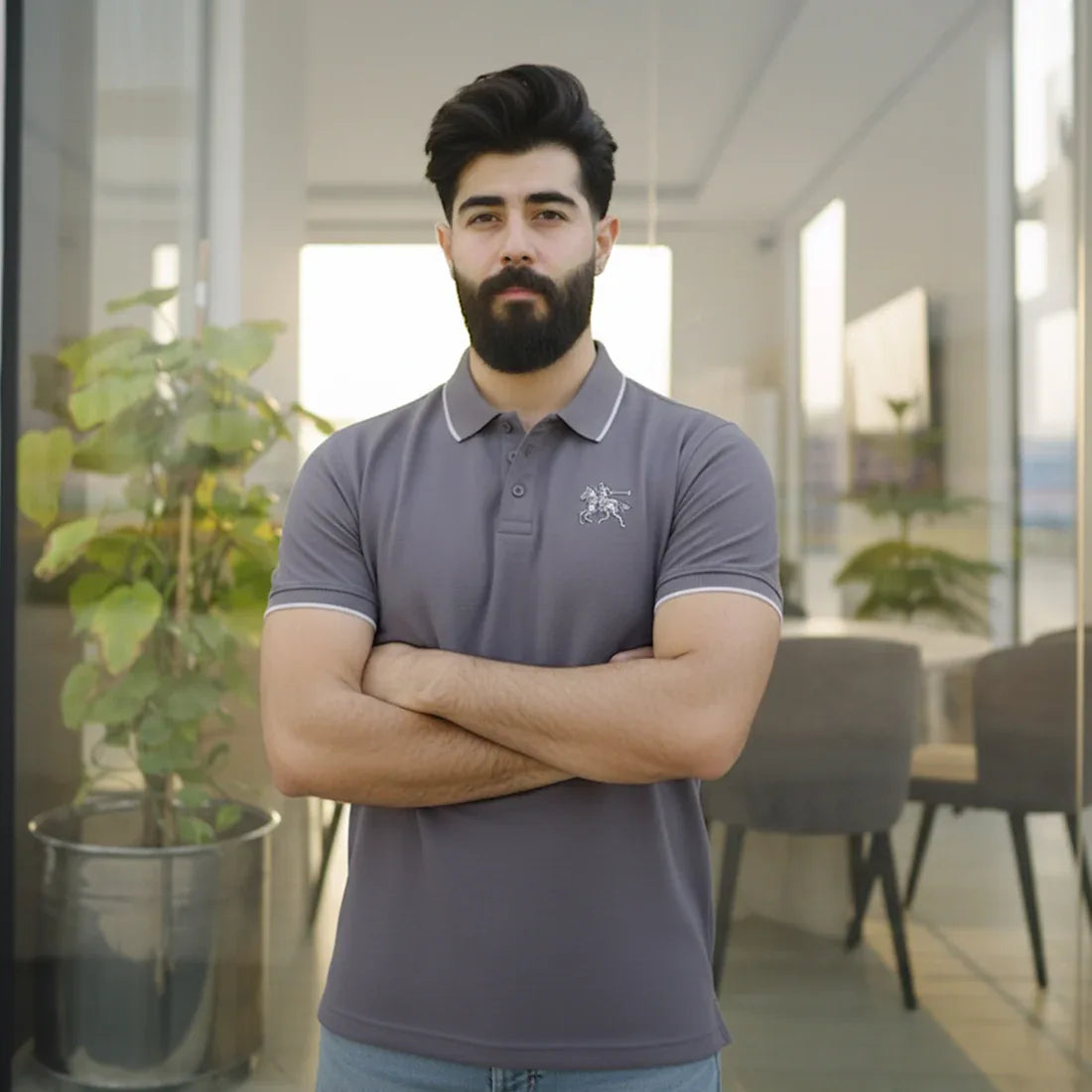 ST HV POLO - GREY - NAVZA